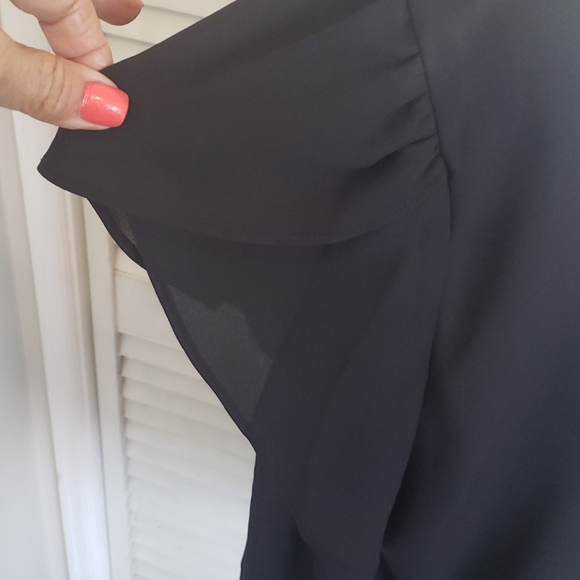 Black Sheer Top w/Cream Piping & Bows in Back, 2x - Picture 5 of 8